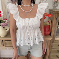 Open back embroidered layered top - Thumbnail 1