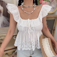 Open back embroidered layered top - Thumbnail 2