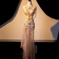 Pink Champagne Rhinestone Beading Gorgeous Stage Costumes - Thumbnail 3