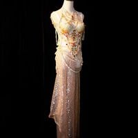 Pink Champagne Rhinestone Beading Gorgeous Stage Costumes - Thumbnail 4