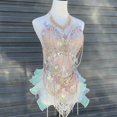 Purple rhinestone shiny mermaid swimsuit performance costume