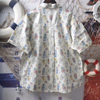Robot graffiti print short-sleeved blouses top - Thumbnail 1