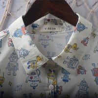 Robot graffiti print short-sleeved blouses top - Thumbnail 2