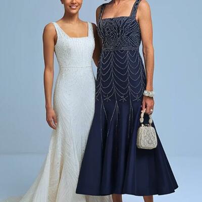 Elegant navy blue a line beading crystals mother of the bride/ groom dresses formal evening dress