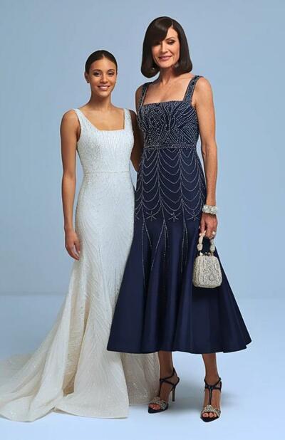 Elegant Navy Blue A Line Beading Crystals Mother Of The Bride/ Groom Dresses Formal Evening Dress