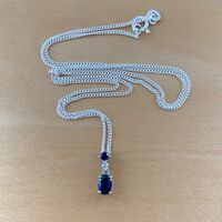 BOXED GIFT /925 Sapphire (Lab Created) & Cz Pendant & Chain/Sapphire Jewelry/Silver Sapphire Necklace/Sapphire Pendant/Sapphire Gift/UK - Thumbnail 2