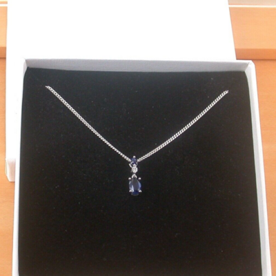 Boxed gift /925 sapphire (lab created) & cz pendant & chain/sapphire jewelry/silver sapphire necklace/sapphire pendant/sapphire gift/uk