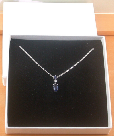 BOXED GIFT /925 Sapphire (Lab Created) & Cz Pendant & Chain/Sapphire Jewelry/Silver Sapphire Necklace/Sapphire Pendant/Sapphire Gift/UK