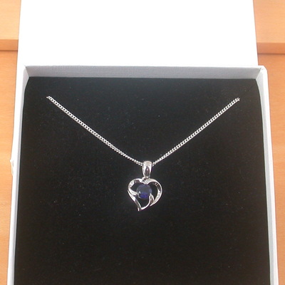 Boxed gift /925 sapphire (lab created) heart pendant & chain/sapphire jewelry/silver sapphire necklace/sapphire pendant/sapphire gift/uk