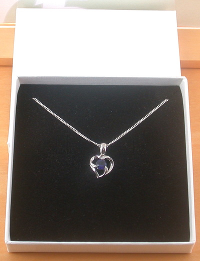 BOXED GIFT /925 Sapphire (Lab Created) Heart Pendant & Chain/Sapphire Jewelry/Silver Sapphire Necklace/Sapphire Pendant/Sapphire Gift/UK