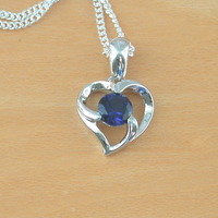 BOXED GIFT /925 Sapphire (Lab Created) Heart Pendant & Chain/Sapphire Jewelry/Silver Sapphire Necklace/Sapphire Pendant/Sapphire Gift/UK - Thumbnail 1