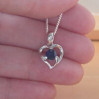 BOXED GIFT /925 Sapphire (Lab Created) Heart Pendant & Chain/Sapphire Jewelry/Silver Sapphire Necklace/Sapphire Pendant/Sapphire Gift/UK - Thumbnail 3