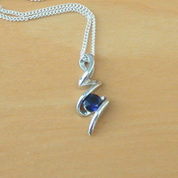BOXED GIFT /925 Sapphire (Lab Created) Squiggle Pendant & Chain/Sapphire Jewelry/Silver Sapphire Necklace/Sapphire Pendant/Sapphire Gift/UK - Thumbnail 1