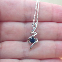BOXED GIFT /925 Sapphire (Lab Created) Squiggle Pendant & Chain/Sapphire Jewelry/Silver Sapphire Necklace/Sapphire Pendant/Sapphire Gift/UK - Thumbnail 3