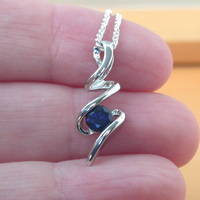 BOXED GIFT /925 Sapphire (Lab Created) Squiggle Pendant & Chain/Sapphire Jewelry/Silver Sapphire Necklace/Sapphire Pendant/Sapphire Gift/UK - Thumbnail 4