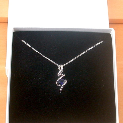 Boxed gift /925 sapphire (lab created) squiggle pendant & chain/sapphire jewelry/silver sapphire necklace/sapphire pendant/sapphire gift/uk