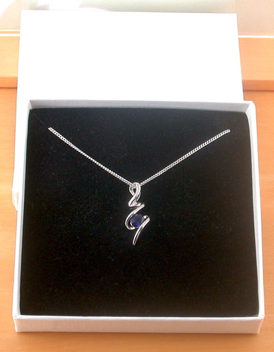 BOXED GIFT /925 Sapphire (Lab Created) Squiggle Pendant & Chain/Sapphire Jewelry/Silver Sapphire Necklace/Sapphire Pendant/Sapphire Gift/UK