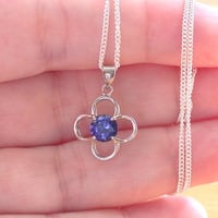 BOXED GIFT /925 Sapphire (Lab Created) Flower Pendant & Chain/Sapphire Jewelry/Silver Sapphire Necklace/Sapphire Pendant/Sapphire Gift/UK - Thumbnail 3