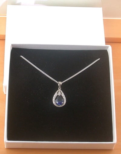 BOXED GIFT /925 Sapphire (Lab Created) & Cz Pendant & Chain/Sapphire Jewelry/Silver Sapphire Necklace/Sapphire Pendant/Sapphire Gift/UK