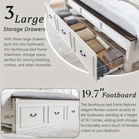 Farmhouse King/Queen/Full Size Bed Frame with Tall Headboard – Wood Platform with 3 Storage Drawers & Roman Column Footboard - Thumbnail 3