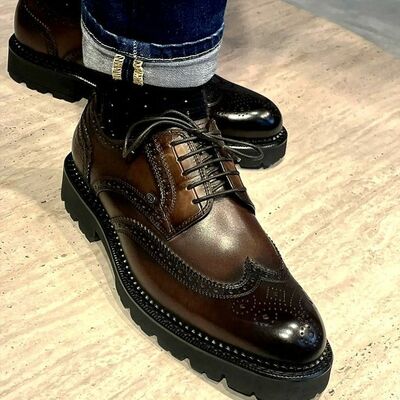 Awesome style oxfords dark brown wingtip lace up formal shoes