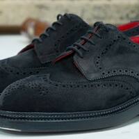 Handmade Black Suede Formal Lace Up Wingtip Dress Formal Wear Shoes - Thumbnail 1