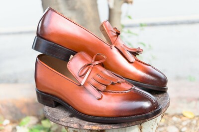 Crafted Leather Handmade Men Classic Brown Fringes Tassel Loafers Dress Shoes