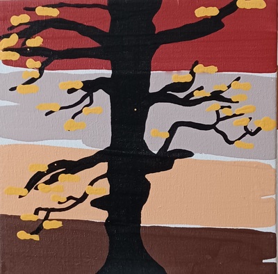 Black and Yellow Tree - 0riginal painting, square