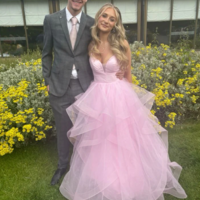 Shiny Pink Tulle Tiered A Line Prom Dresses - Thumbnail 1