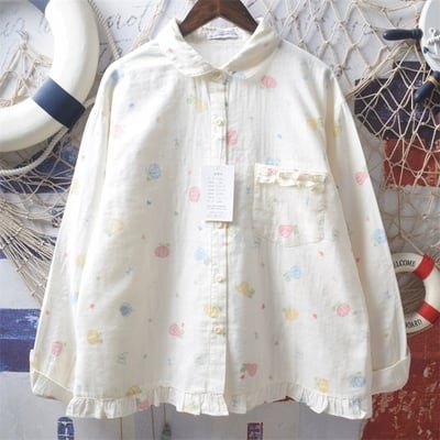 Cute graffiti printed loose doll collar long-sleeved shirt