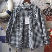 Sweet loose short-sleeved plaid blouses - Thumbnail 2