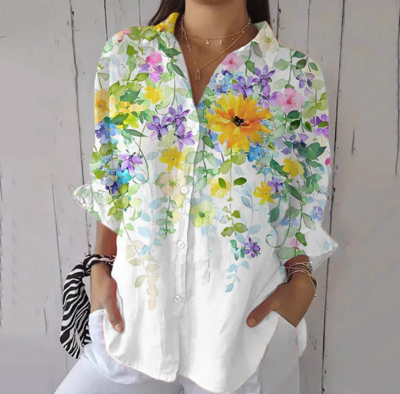 Summer casual floral daisy 3D print blouses
