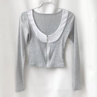 Color-block fake two-piece U-neck top - Thumbnail 3