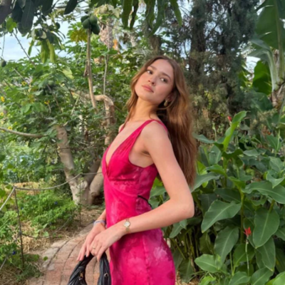 Charming deep v neck satin print floral prom dress long  - Thumbnail 2