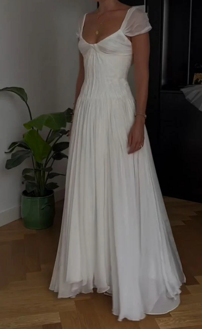 Beautiful A Line White Chiffon Prom Dress Wedding Dress For Party