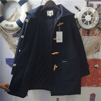 Harajuku Retro Letter Patch Large Pocket Horn Button Hooded Jacket - Thumbnail 4