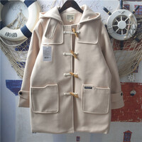 Harajuku Retro Letter Patch Large Pocket Horn Button Hooded Jacket - Thumbnail 3