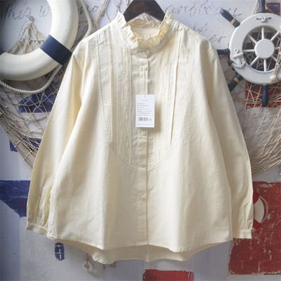 Fungus ruffled small stand collar blouses