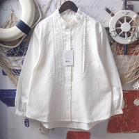 Fungus ruffled small stand collar blouses - Thumbnail 1