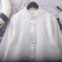 Fungus ruffled small stand collar blouses - Thumbnail 3