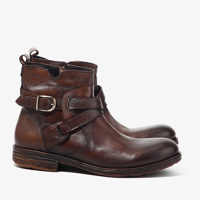 Men's genuine leather retro martin boots first layer leather chelsea short boots 2 colors - Thumbnail 1