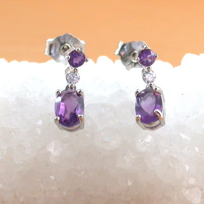 Sterling silver amethyst & cz stud earrings/amethyst earrings/amethyst studs/amethyst jewellery/amethyst jewelry/february birthstone/uk