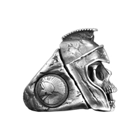 Solid Sterling Silver Greek Mythology Spartan King Leonidas Skull Ring - Thumbnail 4