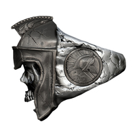 Solid Sterling Silver Greek Mythology Spartan King Leonidas Skull Ring - Thumbnail 6