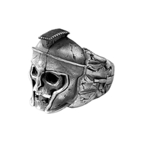 Solid Sterling Silver Greek Mythology Spartan King Leonidas Skull Ring - Thumbnail 2