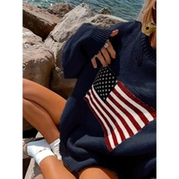 Retro street star flag pattern loose round neck pullover sweater top - Thumbnail 5