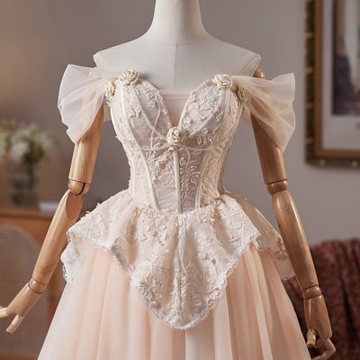 Champagne tulle lace short a-line homecoming party dress - Thumbnail 1