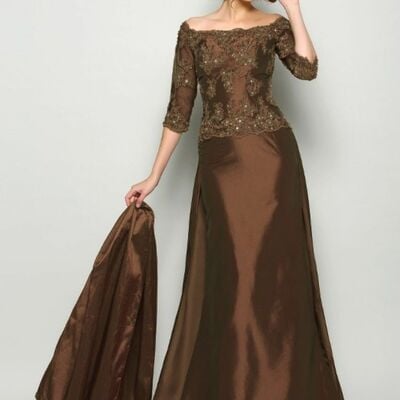 Elegant brown lace mother of the bride/ groom dresses formal evening dress