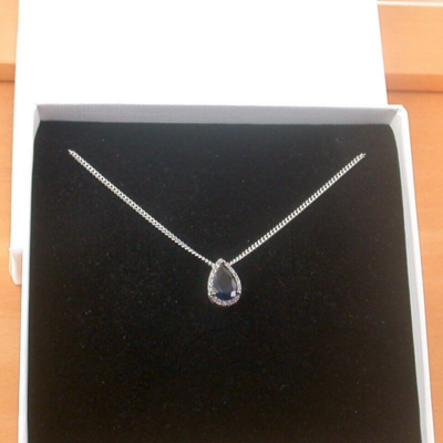 Boxed gift /925 sapphire (lab created) & cz pendant & chain/sapphire jewelry/silver sapphire necklace/sapphire pendant/sapphire gift/uk