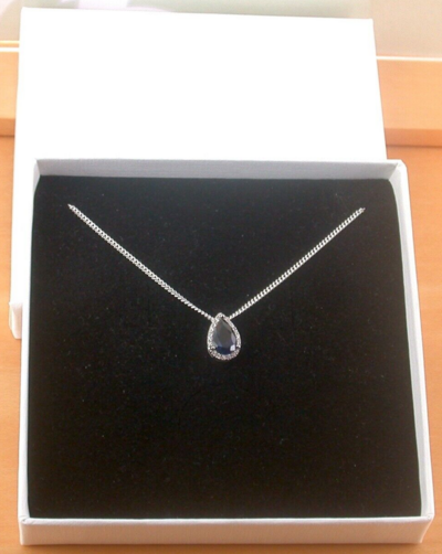 BOXED GIFT /925 Sapphire (Lab Created) & Cz Pendant & Chain/Sapphire Jewelry/Silver Sapphire Necklace/Sapphire Pendant/Sapphire Gift/UK